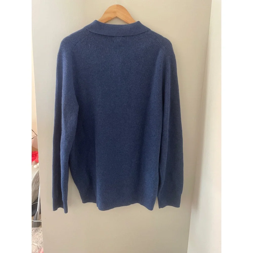 J. Crew Men's Blue Cashmere ribbed sweater-polo CM304 Large